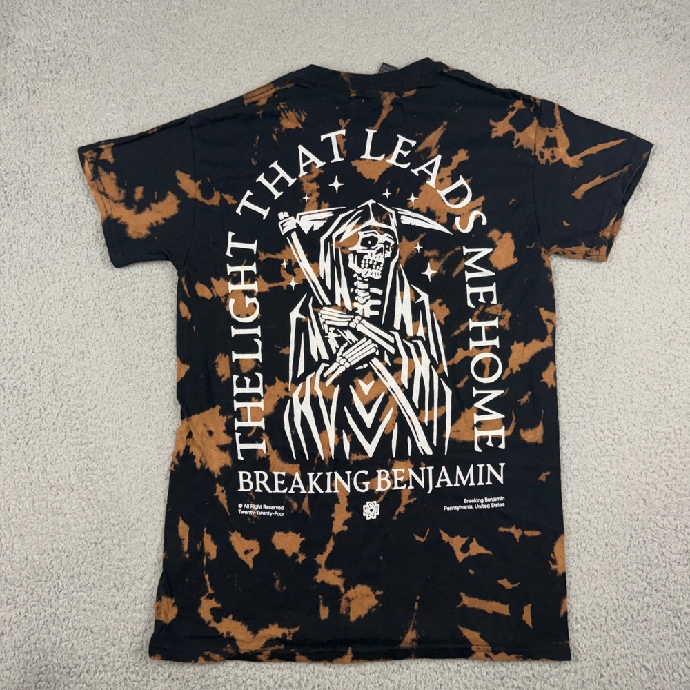 Breaking Benjamin Shirt Men Small Black Bleach Tie Dye Reaper Graphic Tee Gildan
